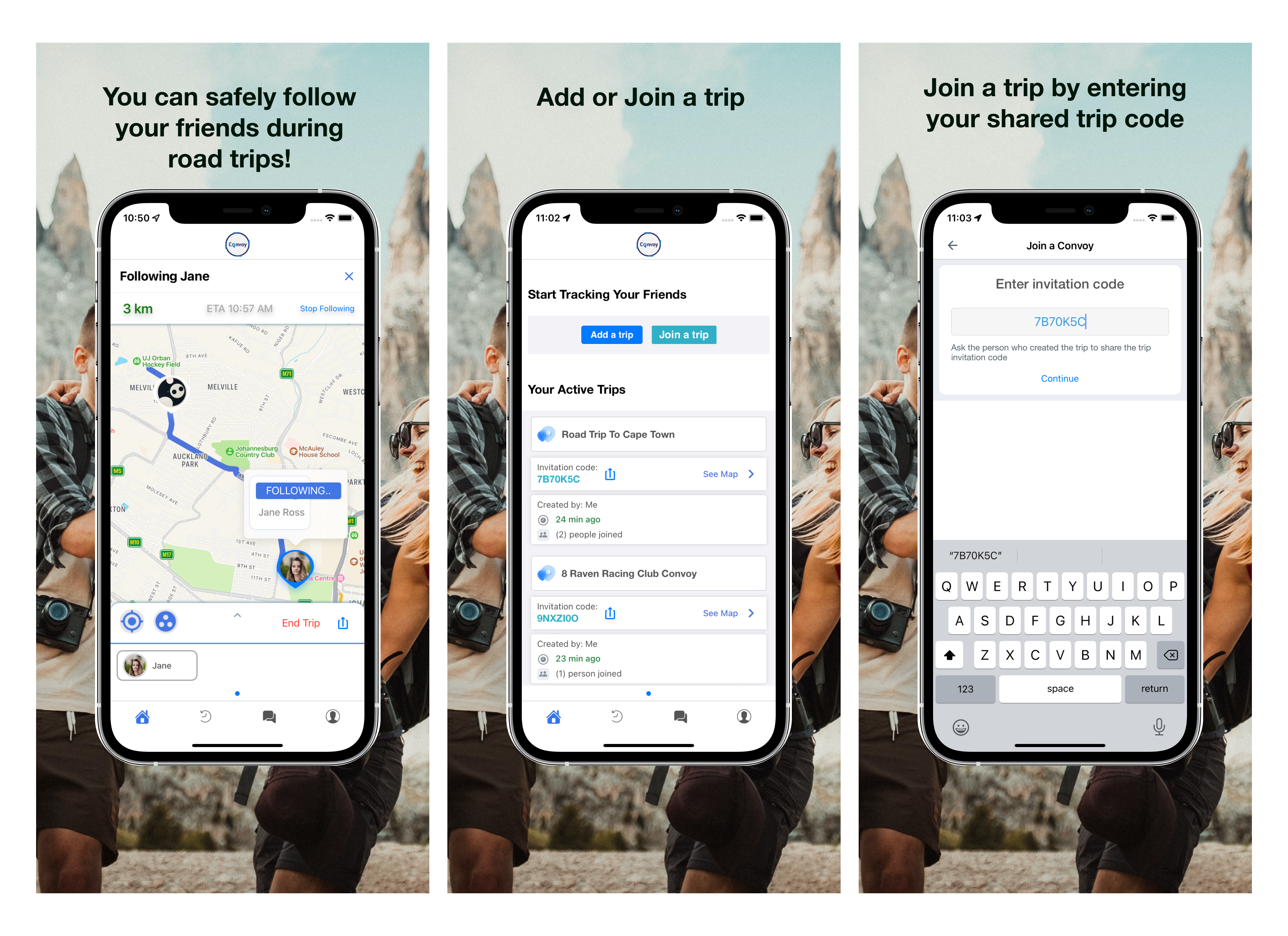 Houndie mobile app real-time location sharing screens